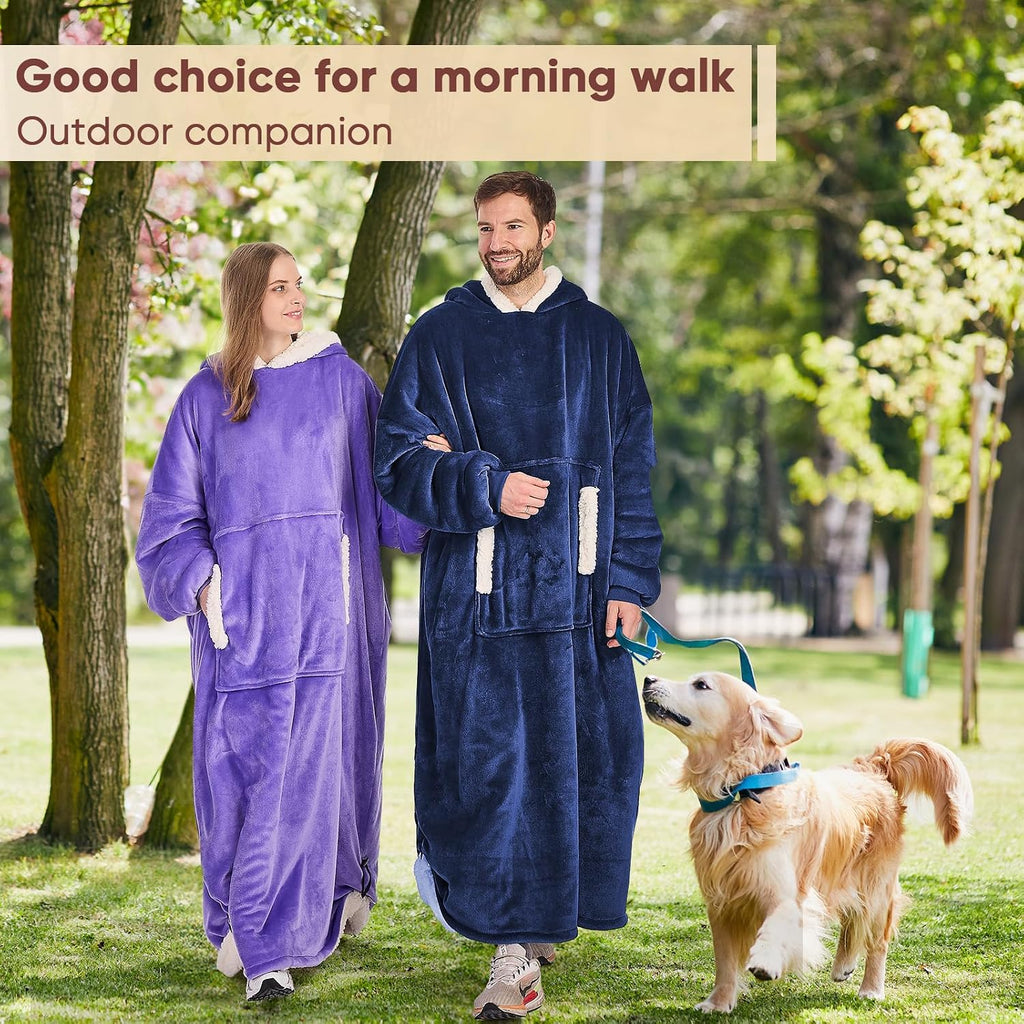 Wearable Blanket Hoodie, Flannel Sherpa Fleece Blanket Sweatshirt for Adults Women Men, Big Plush Cozy Hooded Blanket