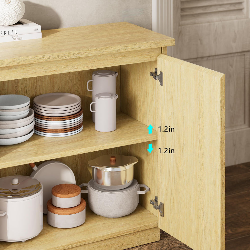 Sideboard Buffet Cabinet with Storage & LED Lights, Credenza Sideboard with Doors and Adjustable Shelves, 60" Coffee