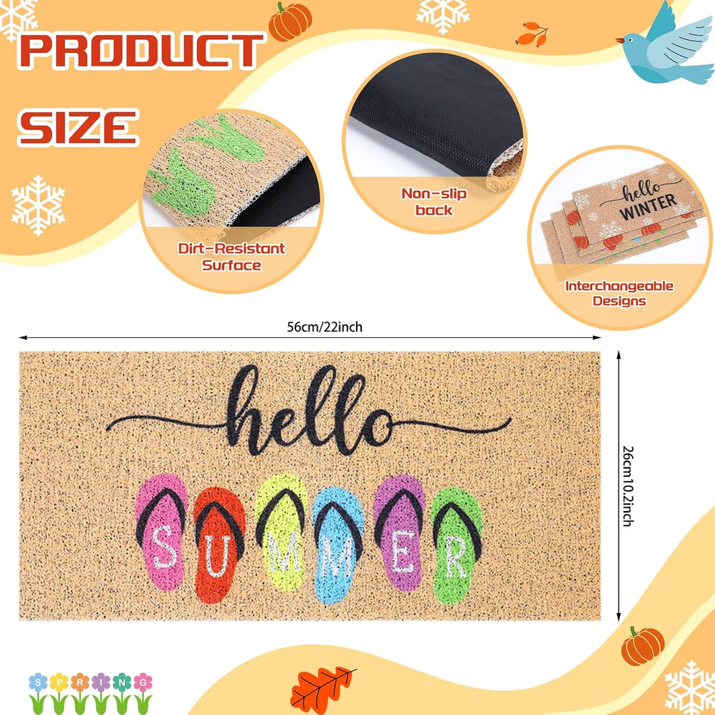 5 Pcs Seasonal Front Door Mat Set Interchangeable Welcome Doormats with Black and White Checkered 22 x 10 Inches Non