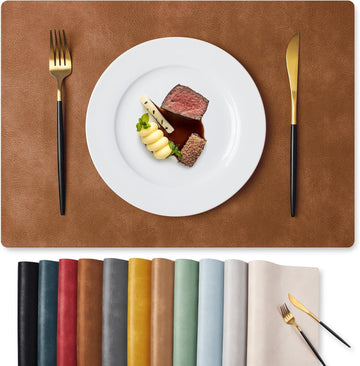 Vinyl Faux Leather Placemats, Reddish Brown - Set of 4