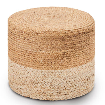 18'' Boho Ottoman Pouf Natural Water Hyacinth Rustic Handmade Lounge Pouffe
