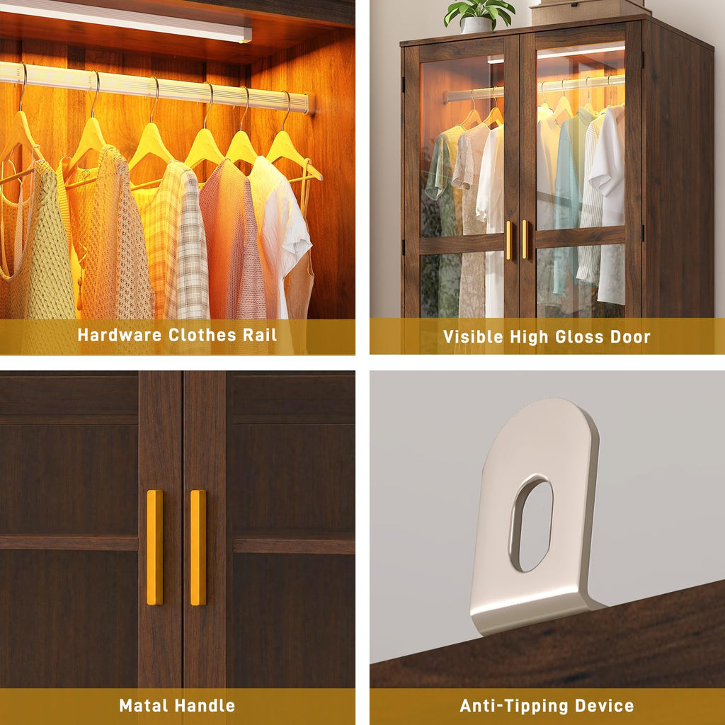 6 Doors Armoire Wardrobe Closet with Sensor LED Light