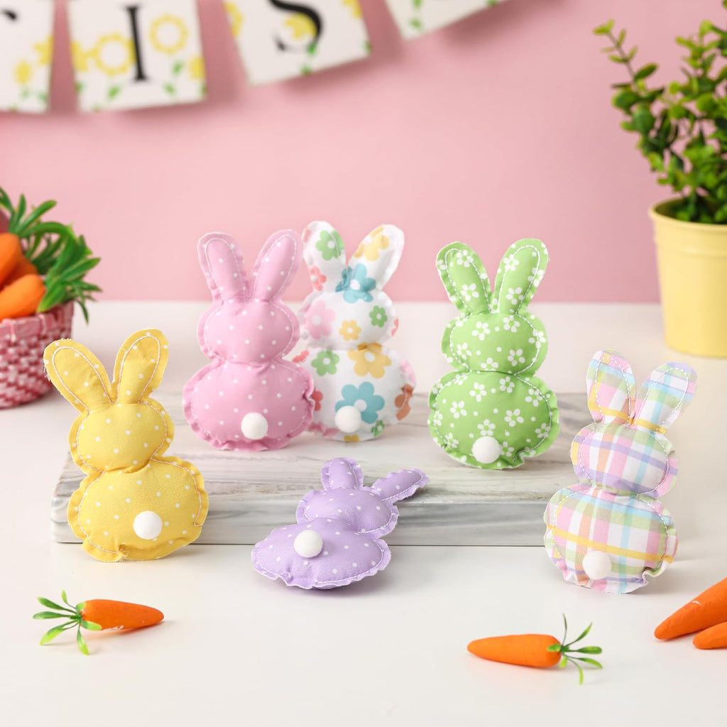Easter Stuffed Fabric Bunnies - Handcrafted Fabric Bunnies for Tiered Trays - Spring Home Decor, Adorable Easter - Set of 6