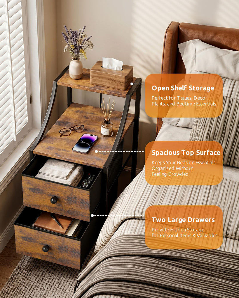 Narrow Nightstand with Charging Station