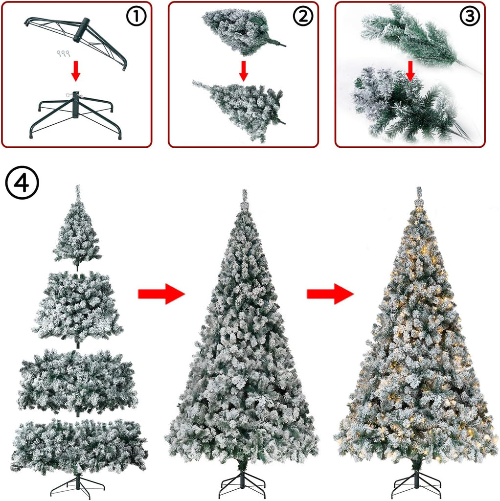 Pre-Lit Snow Flocked Artificial Christmas Tree, 350 Lights