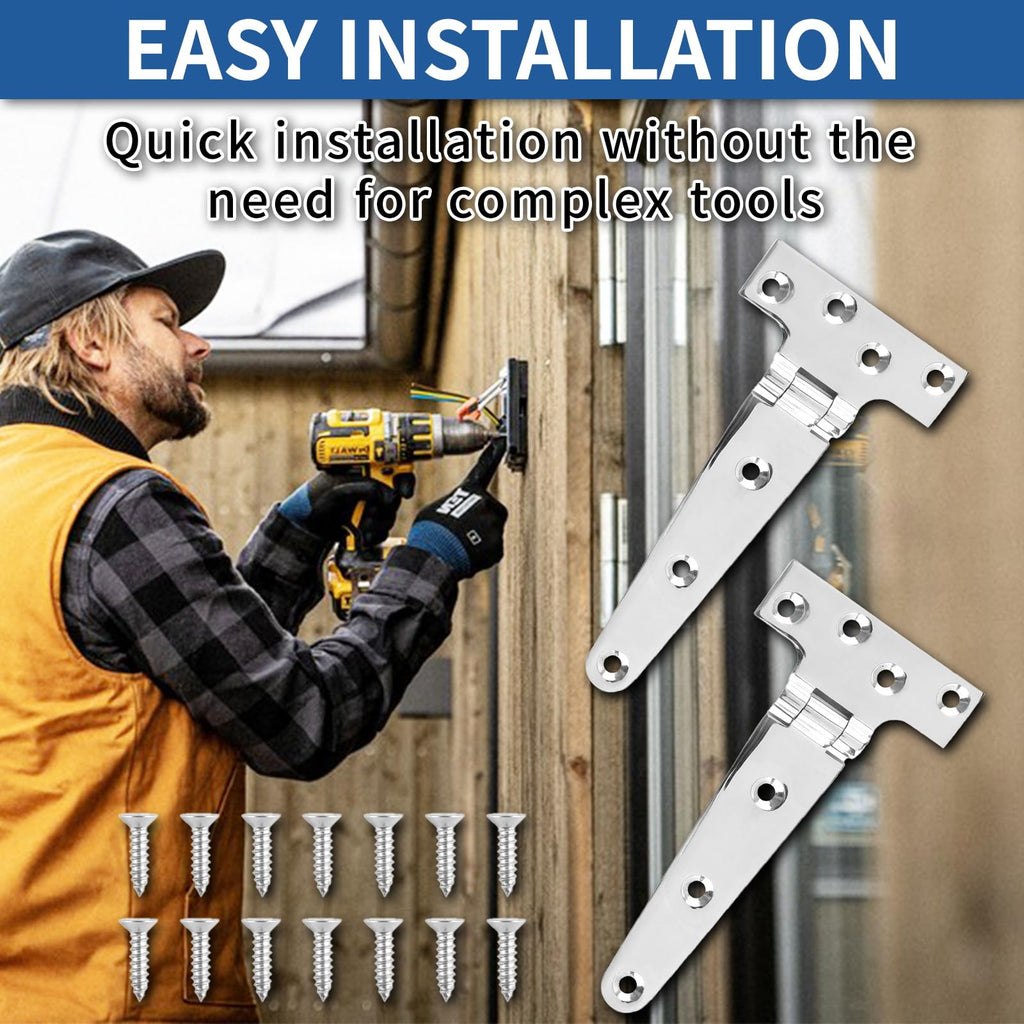 4 Pcs 6 Inch Heavy Duty T-Strap Gate Hinge for Shed Gate