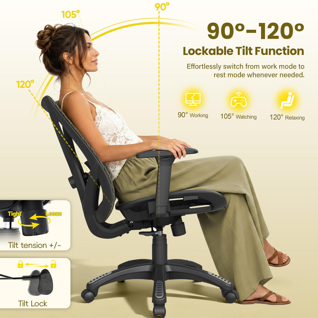 Ergonomic Office Chair, Mesh Computer Desk Chairs with BIFMA X5.1 Certified, Adjustable Lumbar Support, 3D Arm, Tilt