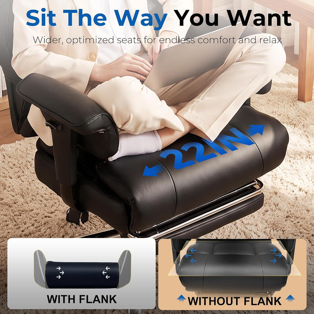Big and Tall Office Chair,Heavy Duty Gaming Chair with Foot Rest and Wide Pocket Spring Cushion Reclining Height