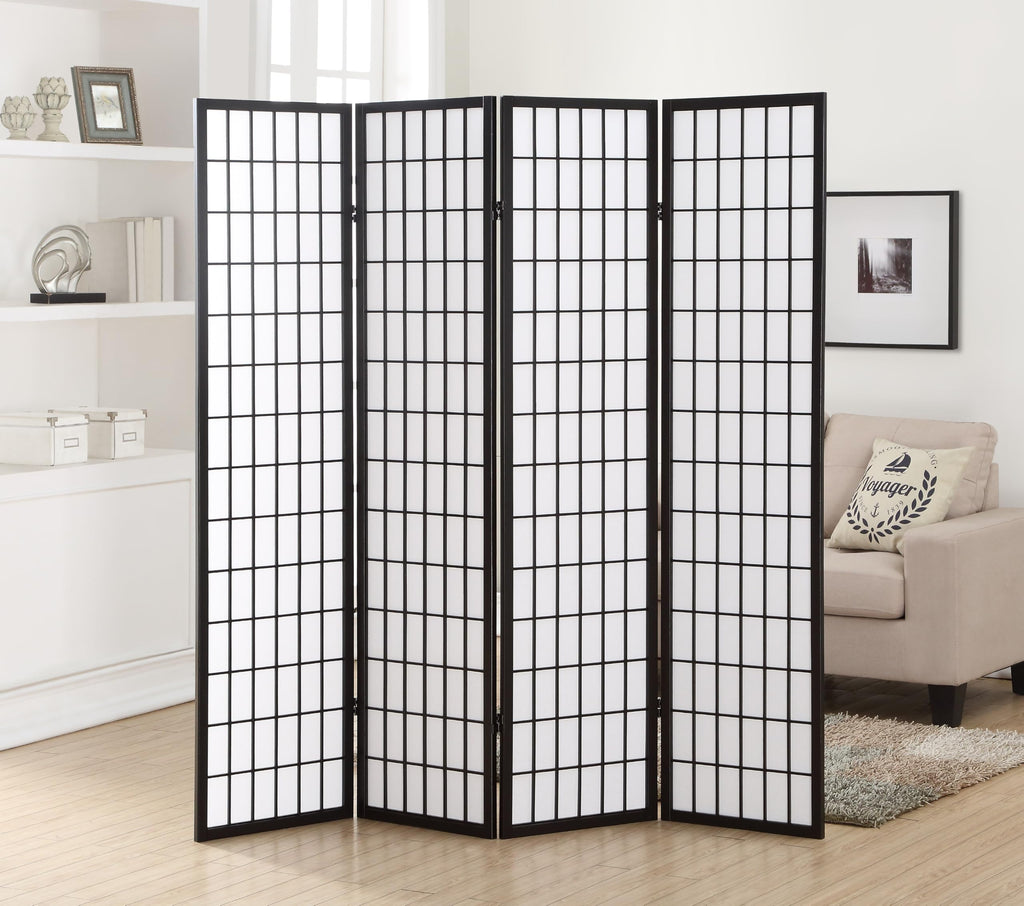 Shoji 4 Panel Screen Room Divider, Black