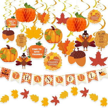 Thanksgiving Decorations Set with Banner and Garland - Set of 40