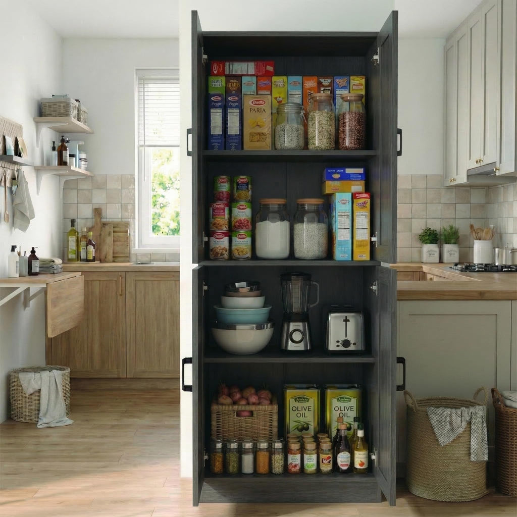71" Tall Kitchen Pantry Cabinet, Freestanding Food Storage Organizer with Doors & Adjustable Shelves, Large Utility