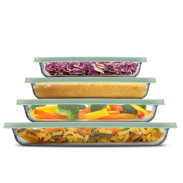 8-Piece Borosilicate Glass Oven Dishes with Sage Green Lids, Rectangle Deep Glass Baking Dish Set, Baking Pans for