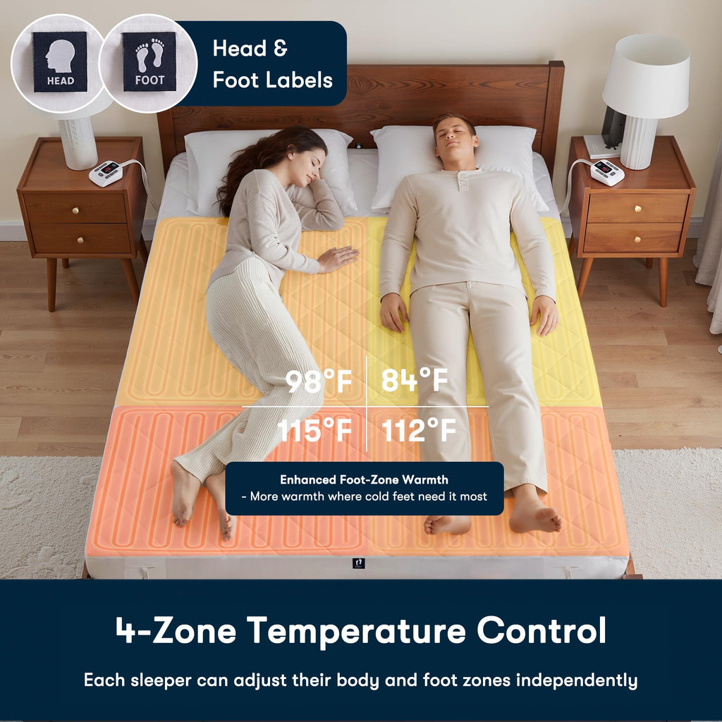 Multi-Zone Heated Mattress Pad Dual Zone Body & Foot Queen