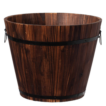 Rustic Wooden Whiskey Barrel Planter with Handles and Drainage Hole - Large