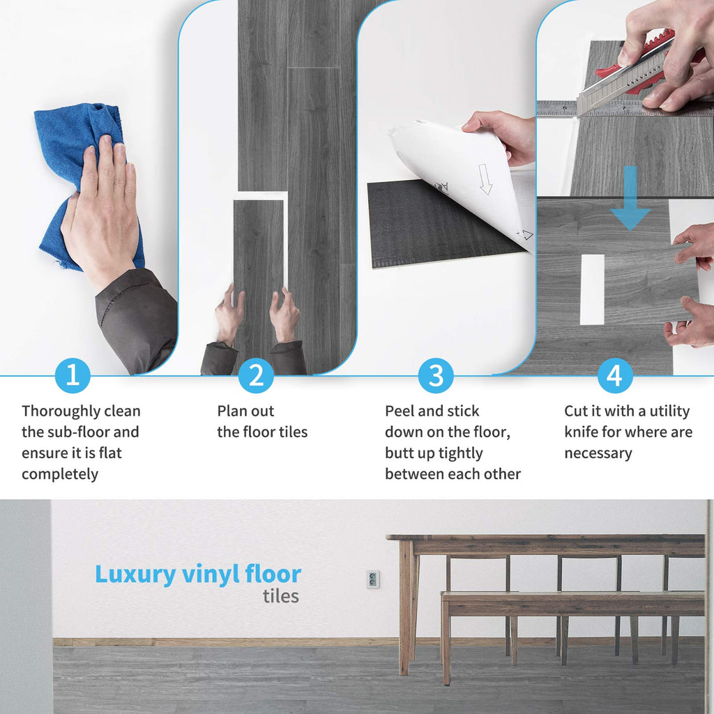 36-Pack Peel and Stick Vinyl Floor Tiles (54 Sq.Ft), Deep Gray