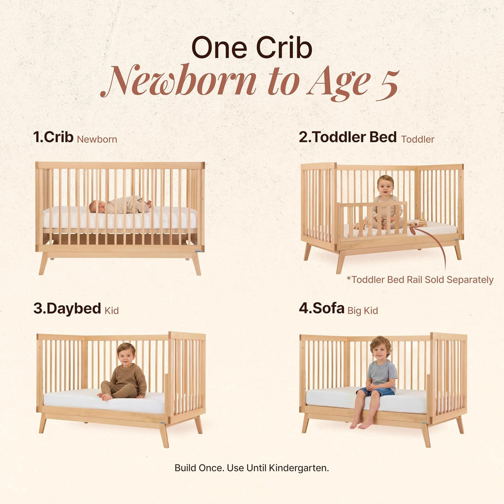 Baby Soho 3-in-1 Convertible Wood Crib Bed, Made in Italy, Natural | Crib to Toddler Bed, GREENGUARD Gold Certified