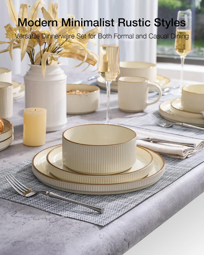 Plates and Bowls Set with Rim, Stoneware Dinnerware Sets for 4