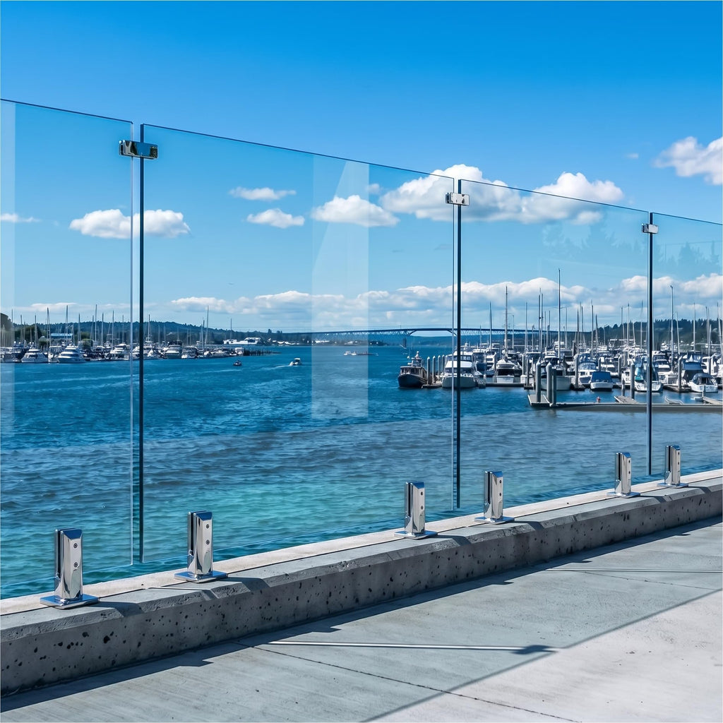 2-Panel Tempered Glass Railing System, 118-121" W x 44" H Deck Railing Kit