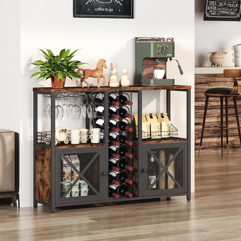 Mini Bars , Wooden Coffee Bar Cabinet, Modern Liquor Cabinet for Liquor and Glasses, Farmhouse Buffet Wine Cabinet