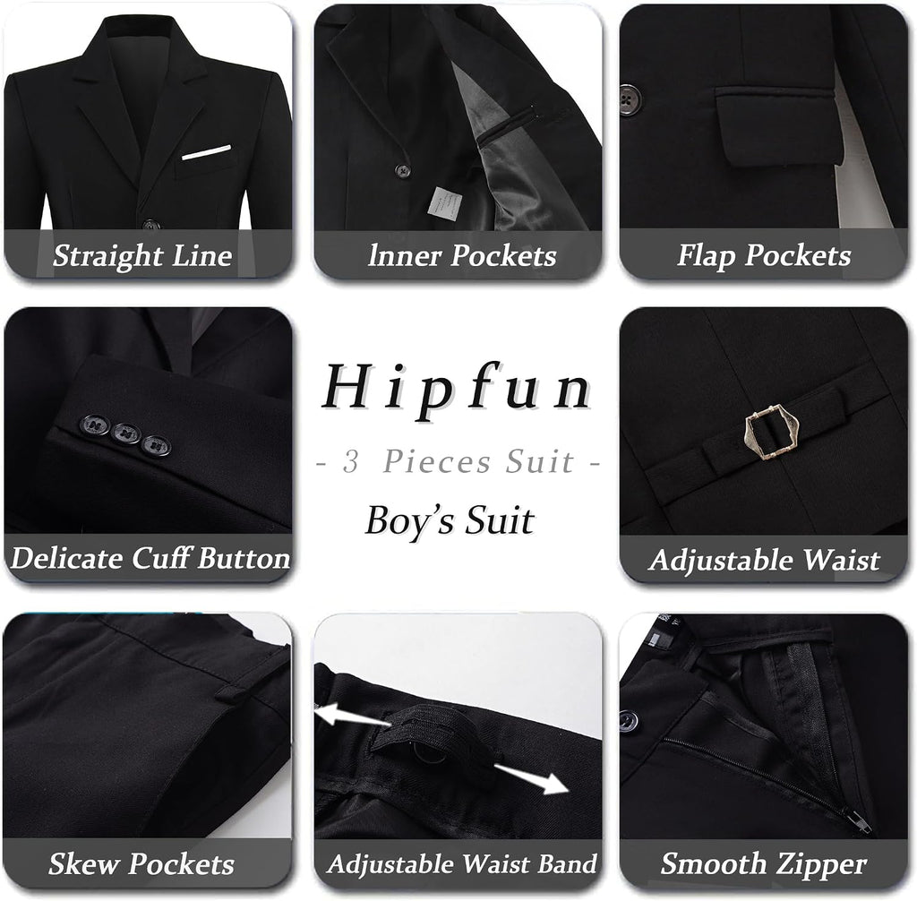 Boys' 3 Piece Suit Set Slim Fit Kids Suits Toddler Formal Tuxedos