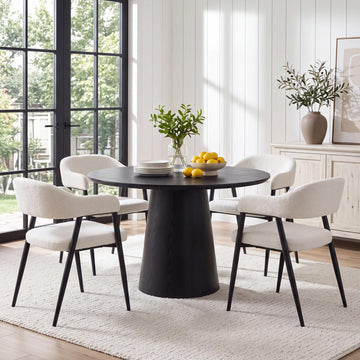 Modern Dining Room Arm Chairs Set of 4, Faux Sherpa Boucle Upholstered Barrel Dining Chairs with Arms Mid-Century