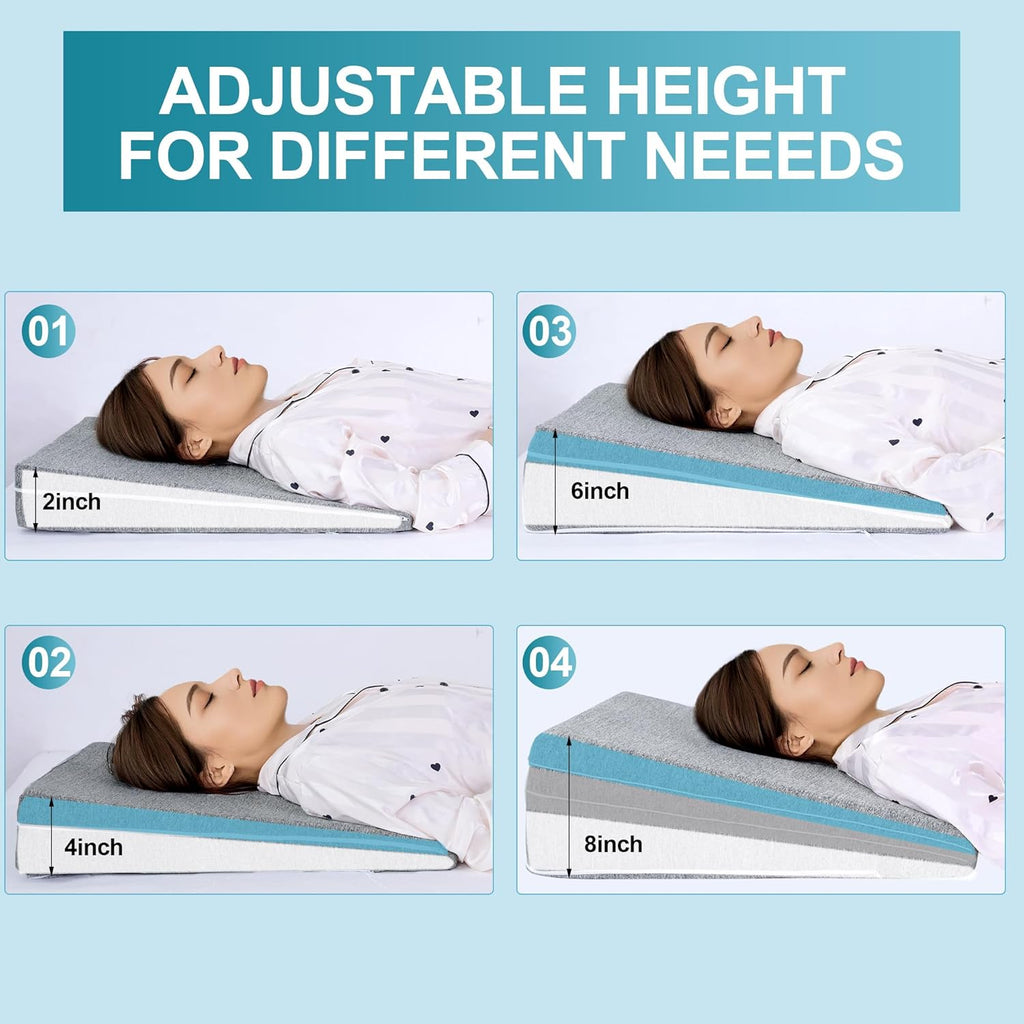 Adjustable Bed Wedge Pillow for Sleeping, Triangle Incline Wedge Pillow for Back Reduce Pressure, Memory Foam Pillow