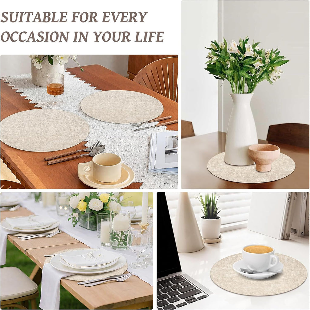 13" Round Placemats, Reversible Faux Leather Wipeable Table Mats - Set of 4