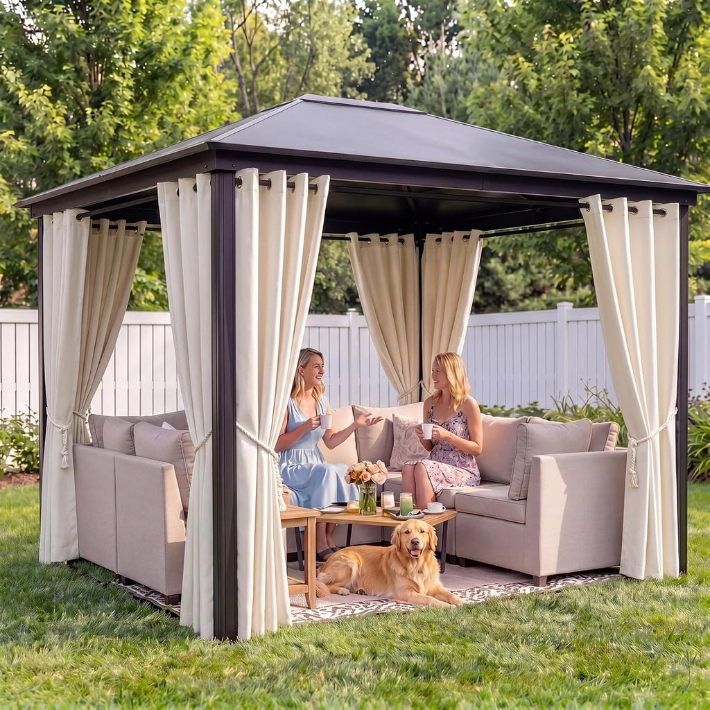 Outdoor Curtains 6 Waterproof Panels with 6 Pcs Woven Curtain Tieback Weatherproof Privacy Drape Curtain Grommet Top