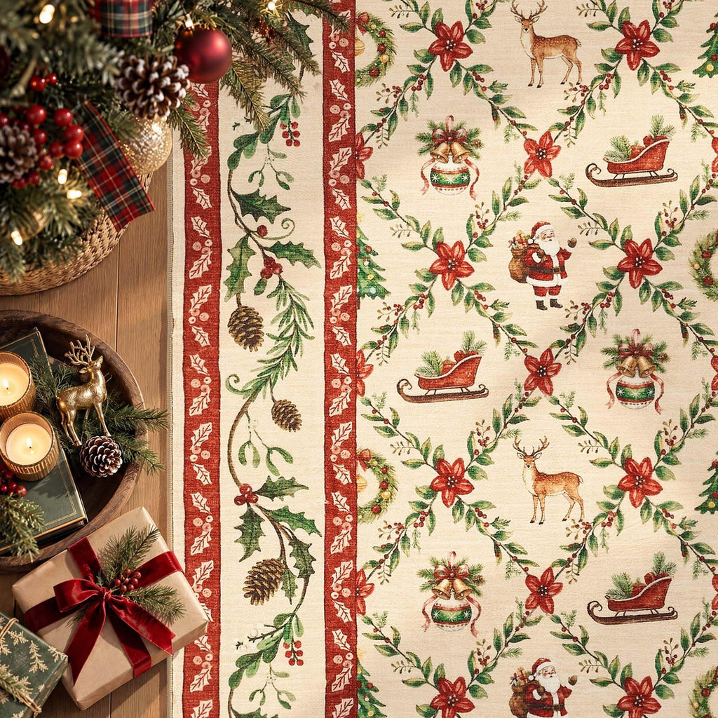 Christmas Runner Rug Santa Washable Non Slip Winter Decor Red