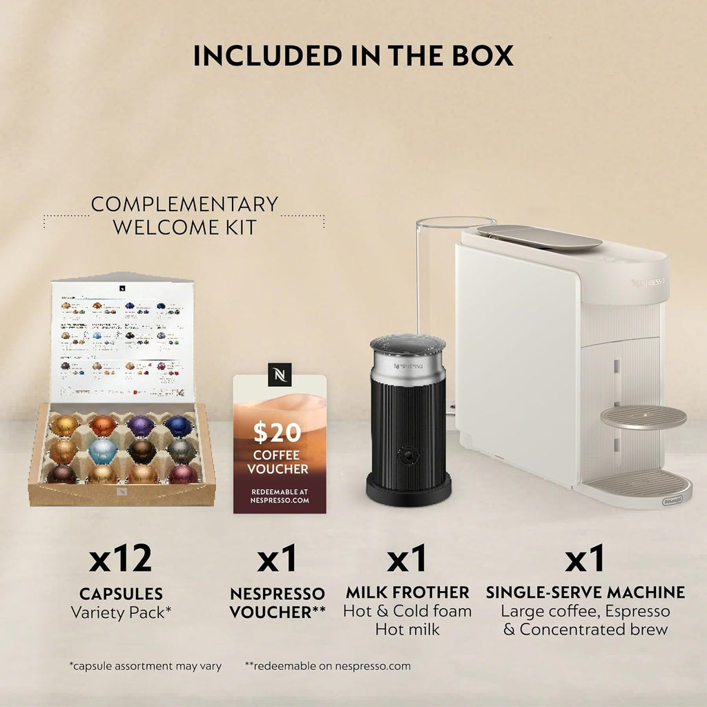 Vertuo Up Coffee Machine with Milk Frother, White | Coffee and espresso maker by with 3 second start and iced mode.