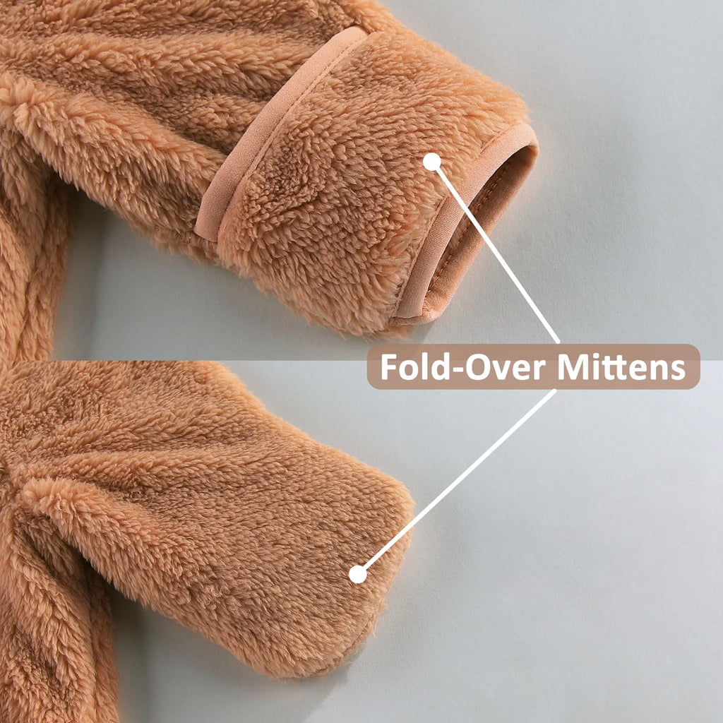 Baby Infant Boys Girls Winter Coat with Fold-Over Mittens Fleece Jacket Outwear Warm Clothes Overcoat Bear Hooded