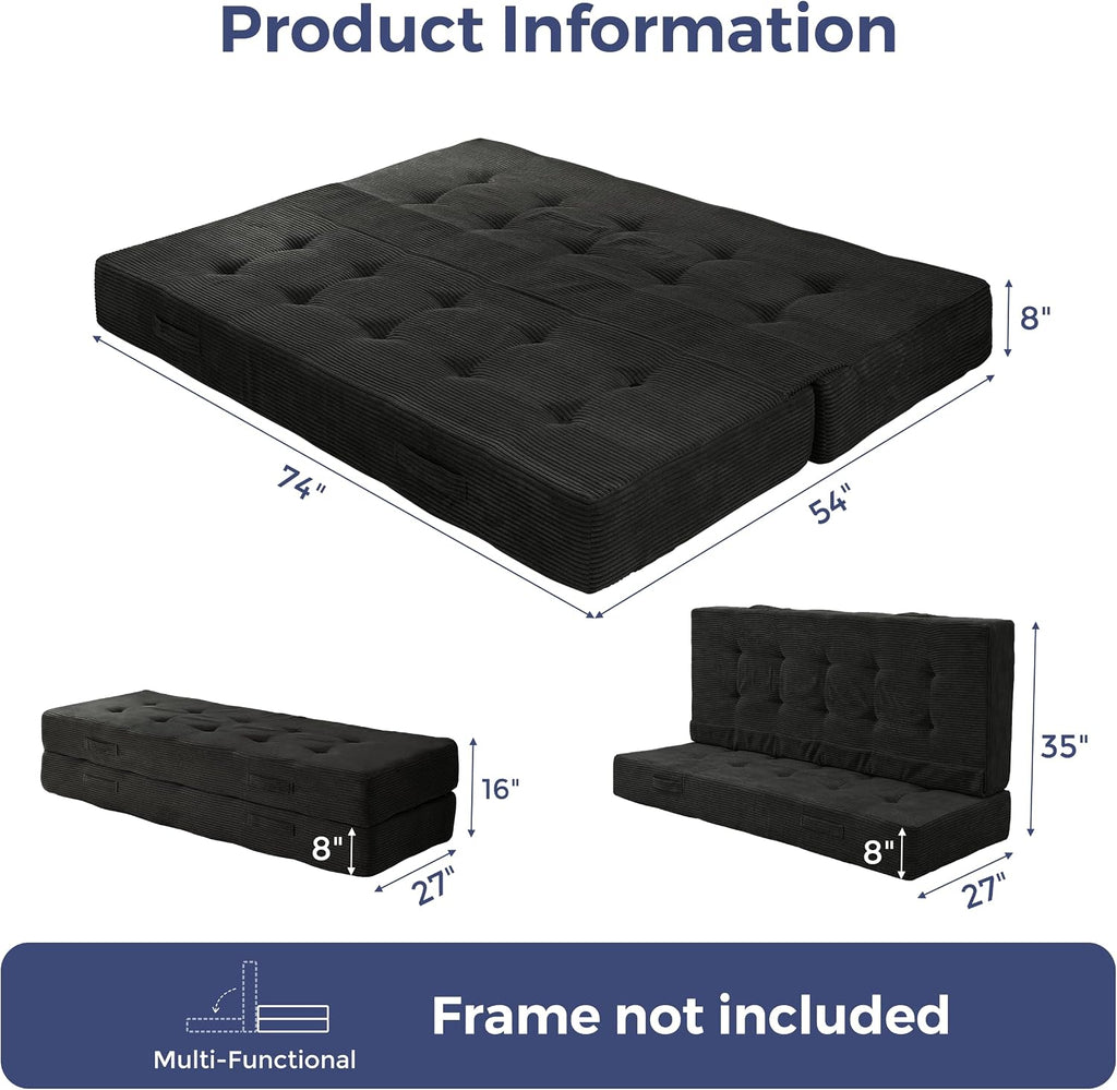 Foldable Mattress, 8-Inch Tufted Futon Mattress with Handles