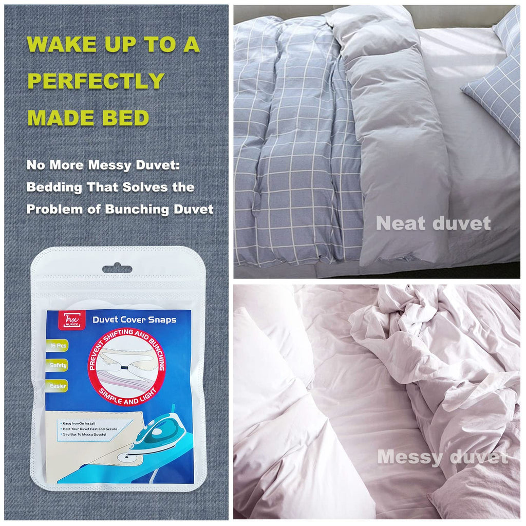Iron-On Duvet Snaps, Heart Shaped (16 Pcs / 8 Sets), White