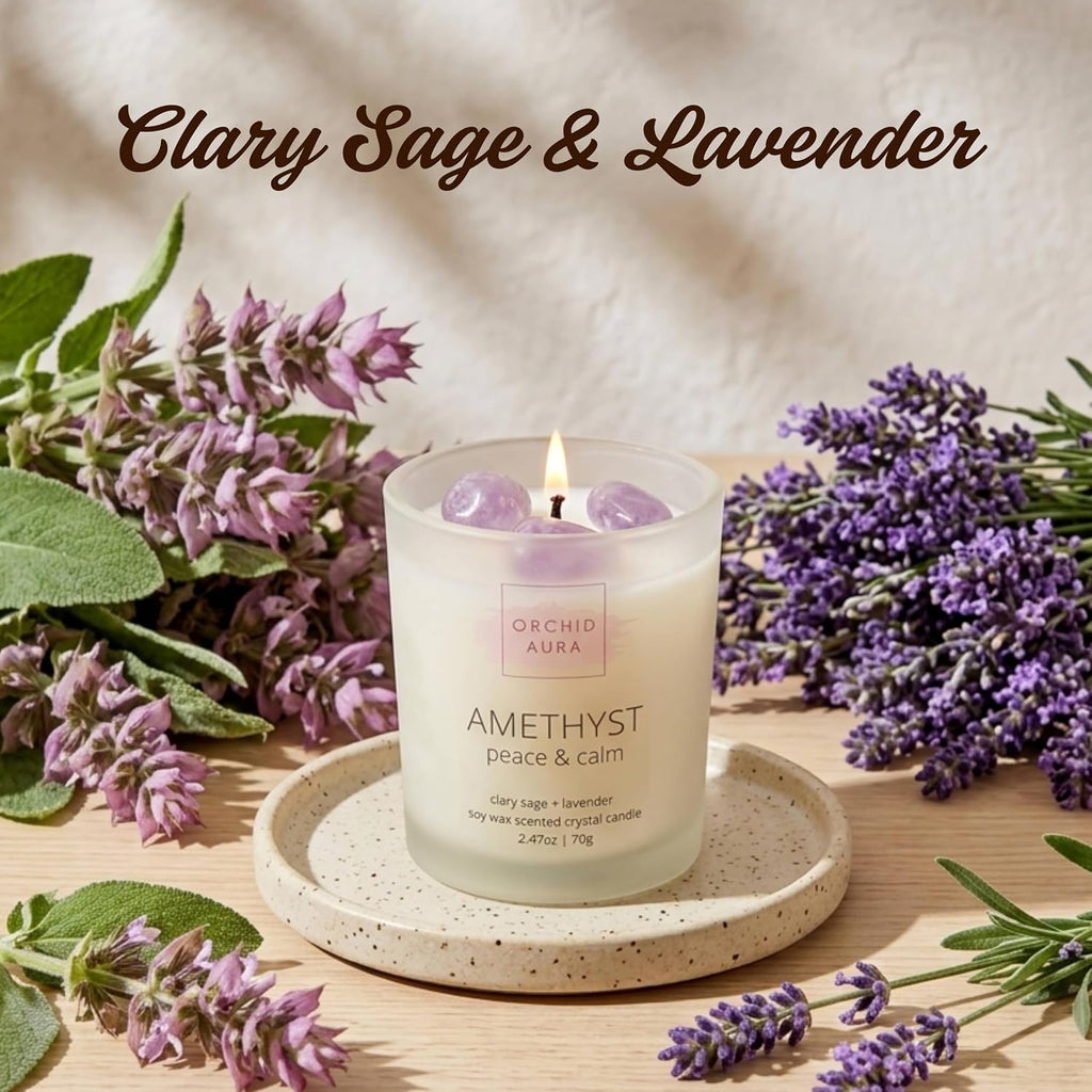Soy Candles with Healing Crystals. Citrine, Rose Quartz, Amethyst Crystal. - Set of 3