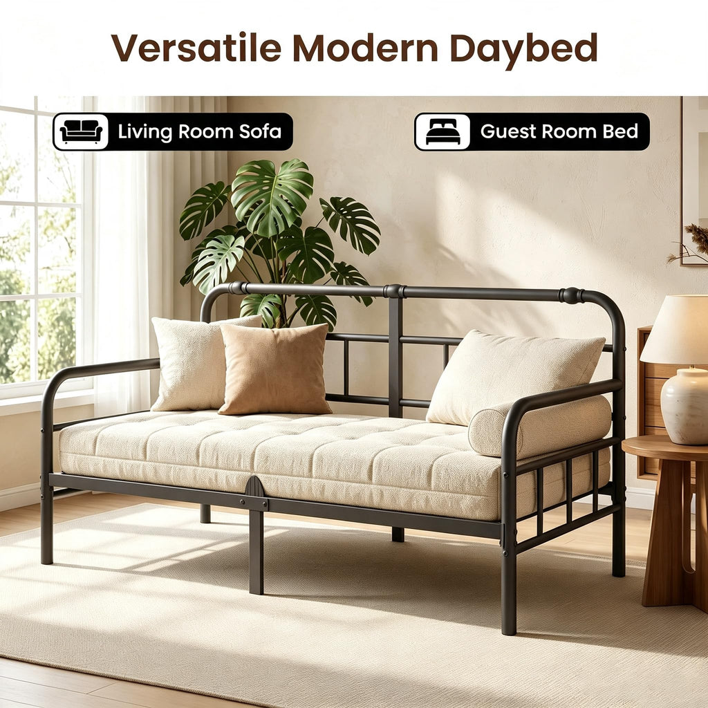 Metal Modern Twin Daybed Frame with Non‐Slip Retainer Clips
