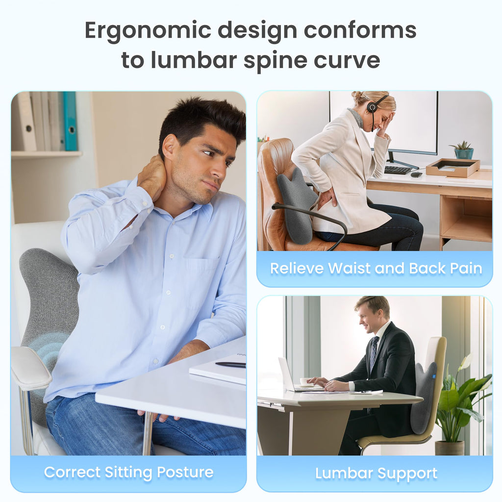 Heated Lumbar Support Pillow Chair, Ergonomic Back Support Cushion with Vibration, Memory Foam Chair Back