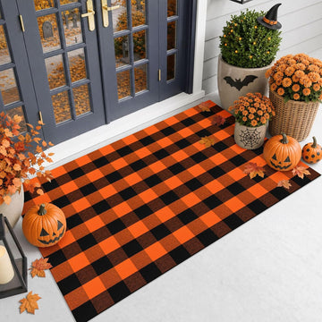 Buffalo Plaid Rug Woven Holloween Orange and Black Rug