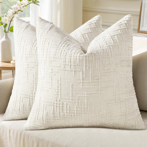 Summer Cream White Chenille Euro Sham Throw Pillow Covers 26x26 Set of 2 Textured Soft Cozy Slubby Couch Pillow