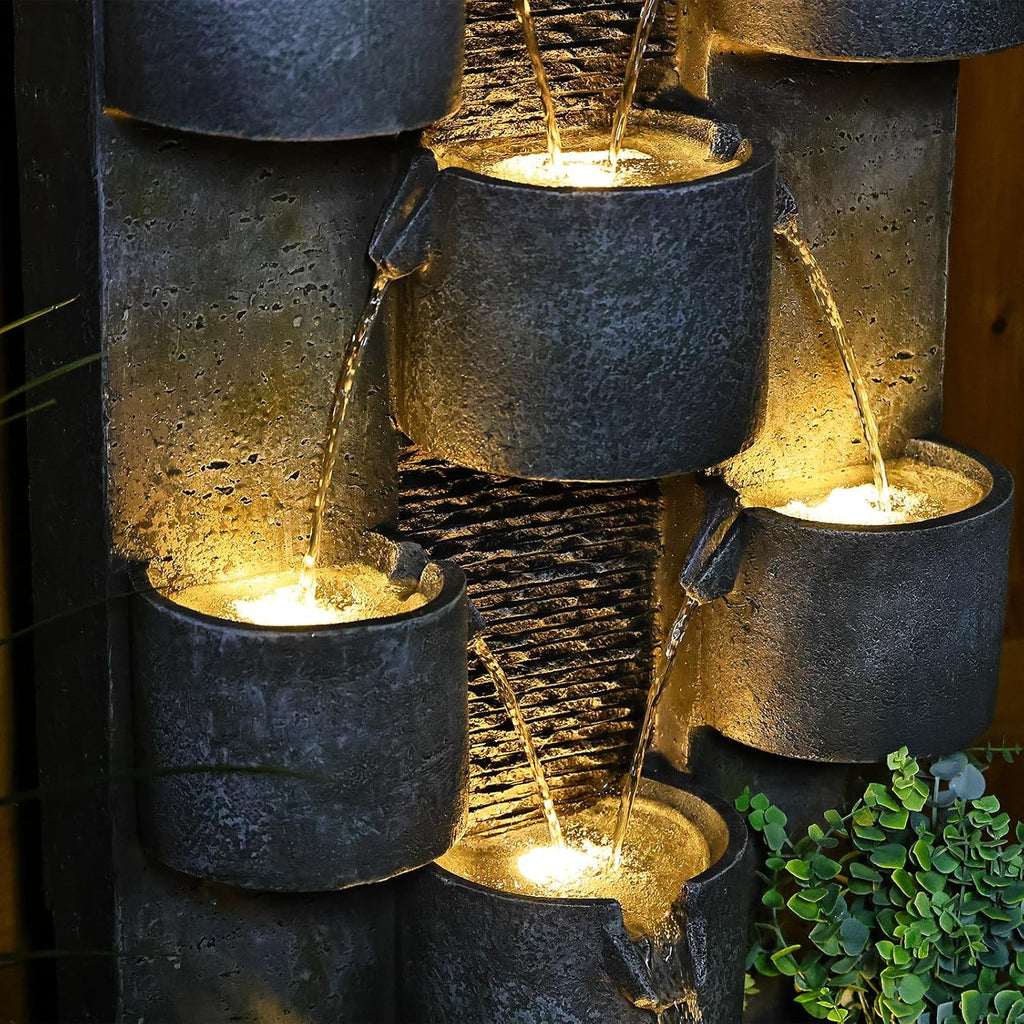 Outdoor Water Fountain Garden - Waterfall Large Water Feature Fountains with LED Lights & Pump