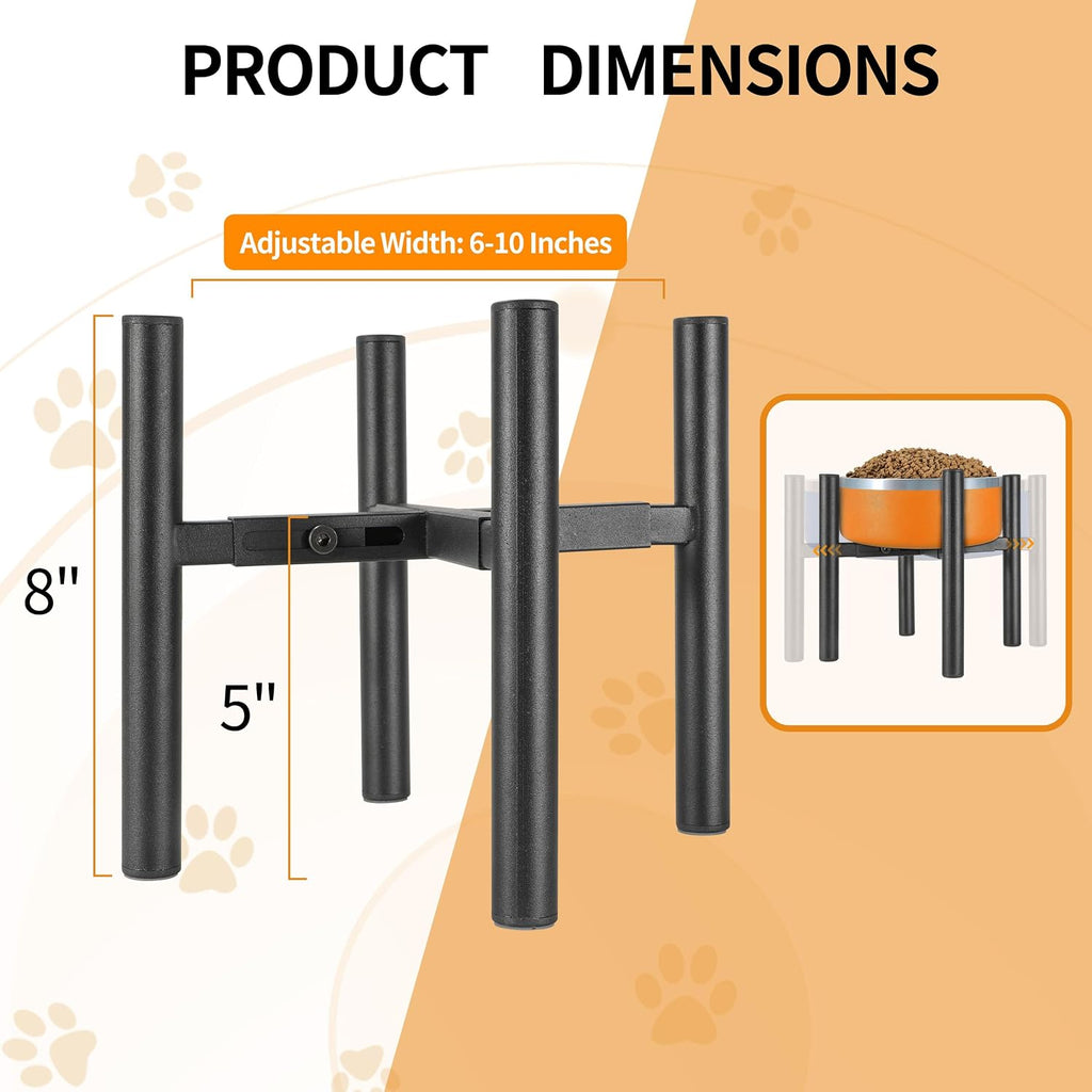 Lifted Dog Bowl Stand - Without Bowls, Single Raise Pet Food Table Adjustable Wide 6-10", Tall 8 10 12" - Bowl Stand