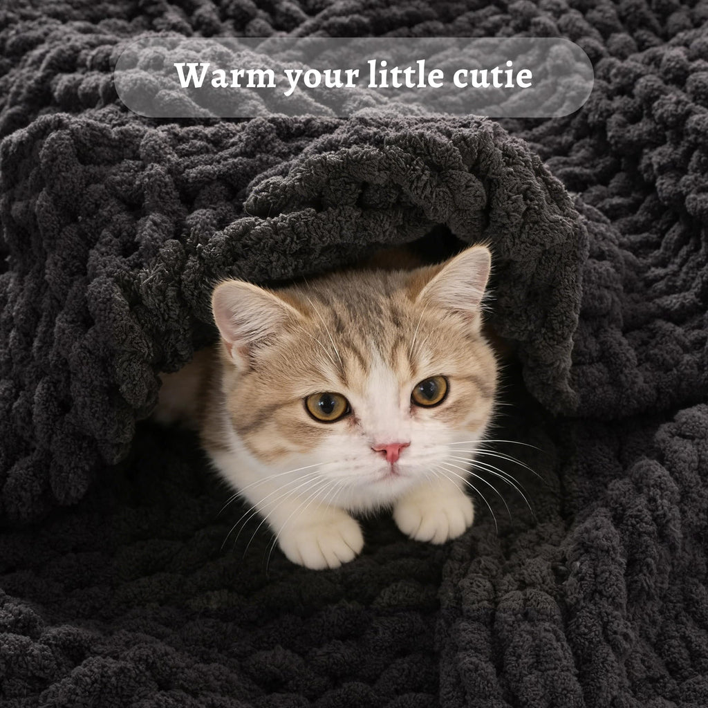 Chunky Knit Throw Blanket for Couch, 50"x60", Charcoal