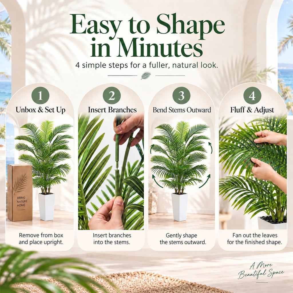 Artificial Palm Tree:6FT Tall Fake Areca Palm Plant (White Planter)