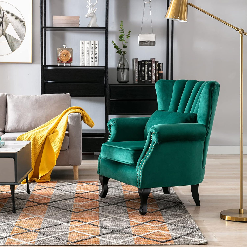 Accent Reading Arm Chairs Set of 2 Midcentury Modern Comfy Corner Sofa Chair, Wingback Waiting Room Club Chair with