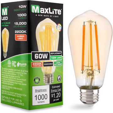 10W E26 Base Dimmable LED Bulb Enclosed Vintage Filament Glass, ST19 Shape, JA8 Listed - CRI 90