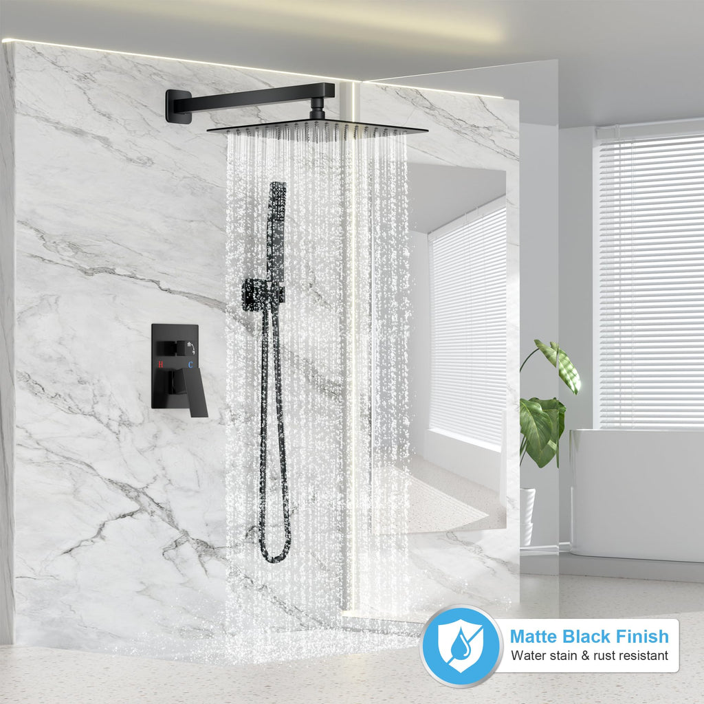 Shower Faucet Set with 12 Inch Matte Black Rain Shower Head