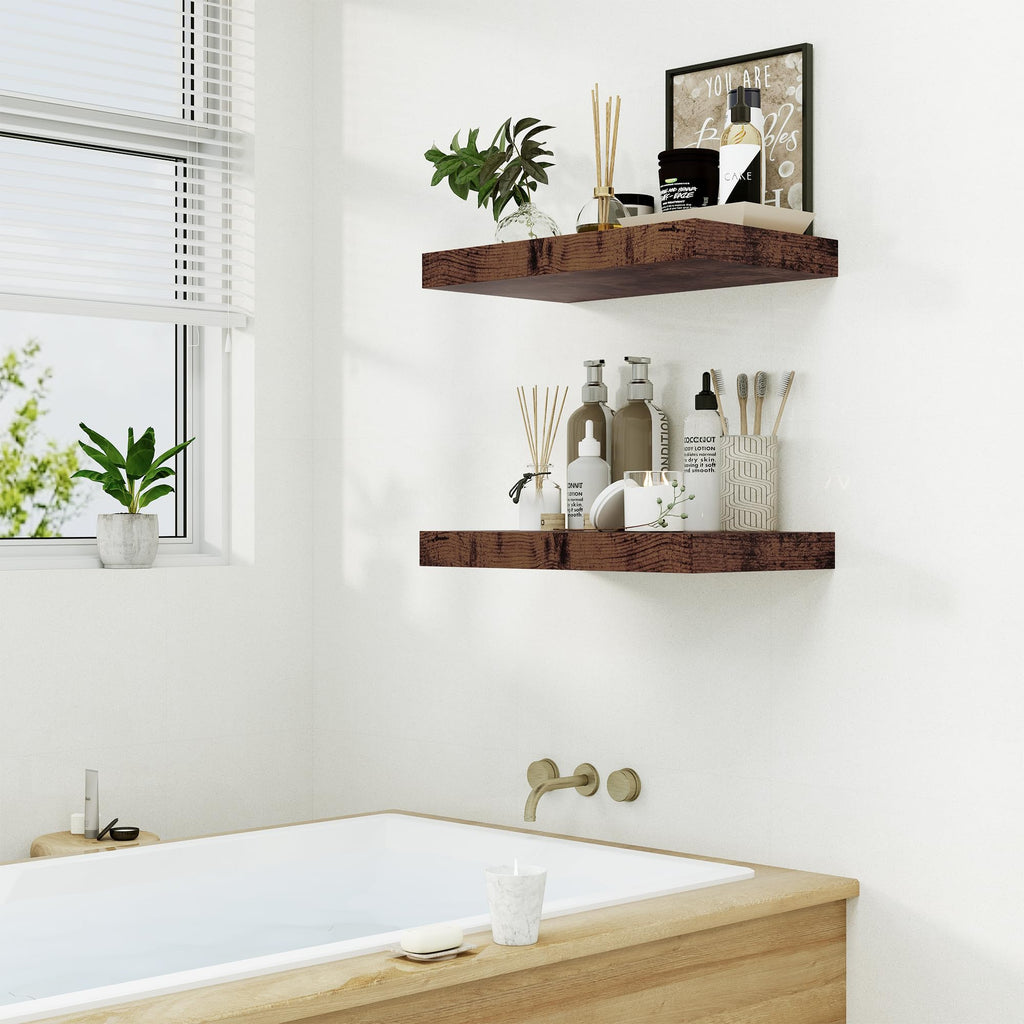Bathroom 12'' Deep Floating Shelves for Wall - Shelf Over Toilet Wall Mounted Farmhouse 24 inches, Wood Floating
