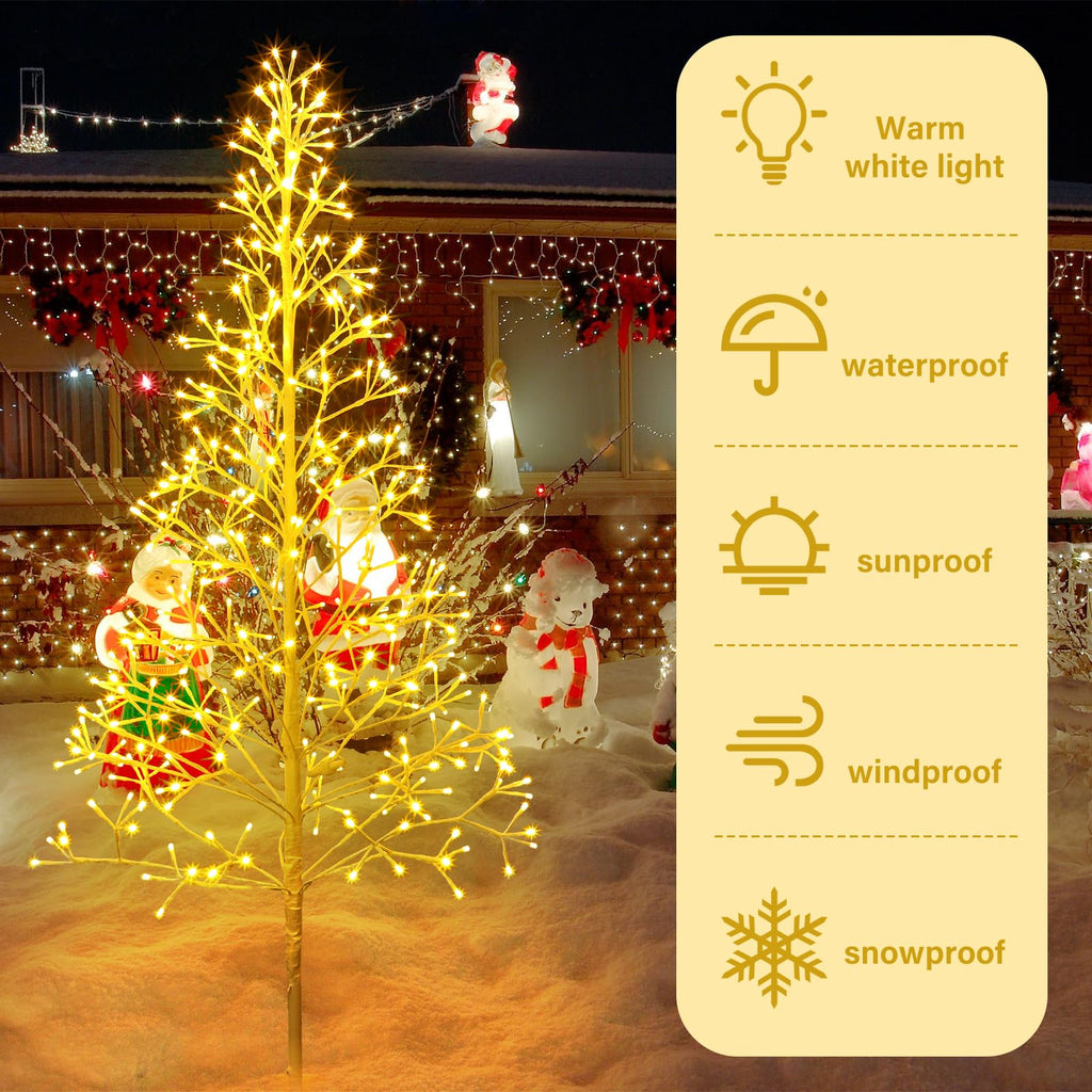 6 Ft 384 LED Christmas Lighted Birch Trees Christmas Artificial Twig Light up Trees Bendable Warm White Lighted