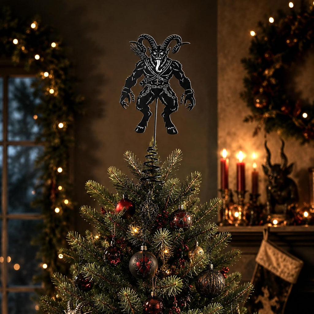 7.9" Metal Krampus Christmas Tree Topper, Gothic Krampus Tree Decor - Set of 2