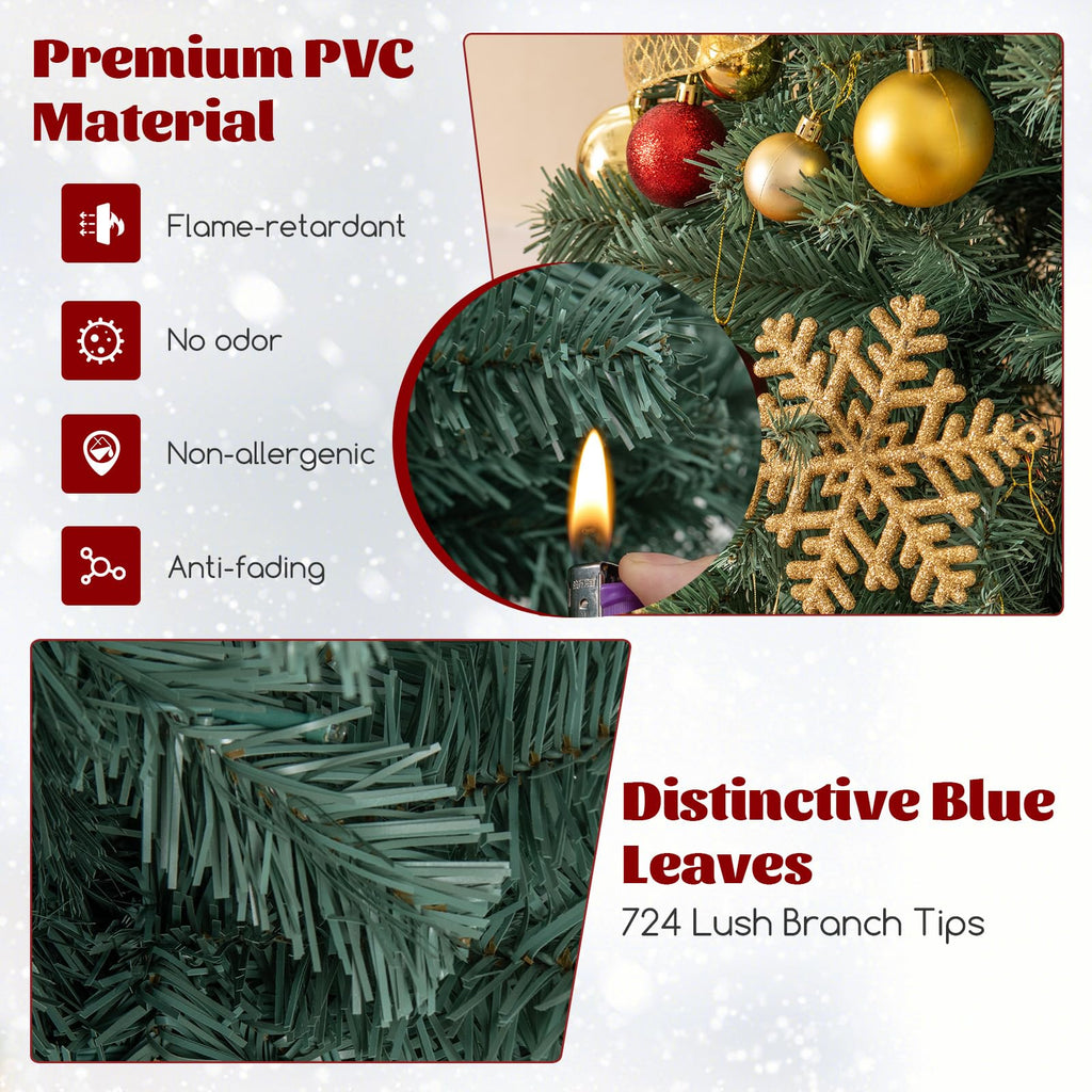 7.5 FT Pre-lit Pencil Christmas Tree, Hinged Artificial Xmas Tree w/ 724 Blue Branch Tips, 250 Warm White &
