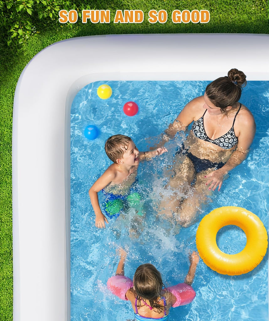 Extra Large Inflatable Pool with Lights - 145" x 74" x 22" Swimming Pool for Adults with Solar Powered, Blow Up Pool